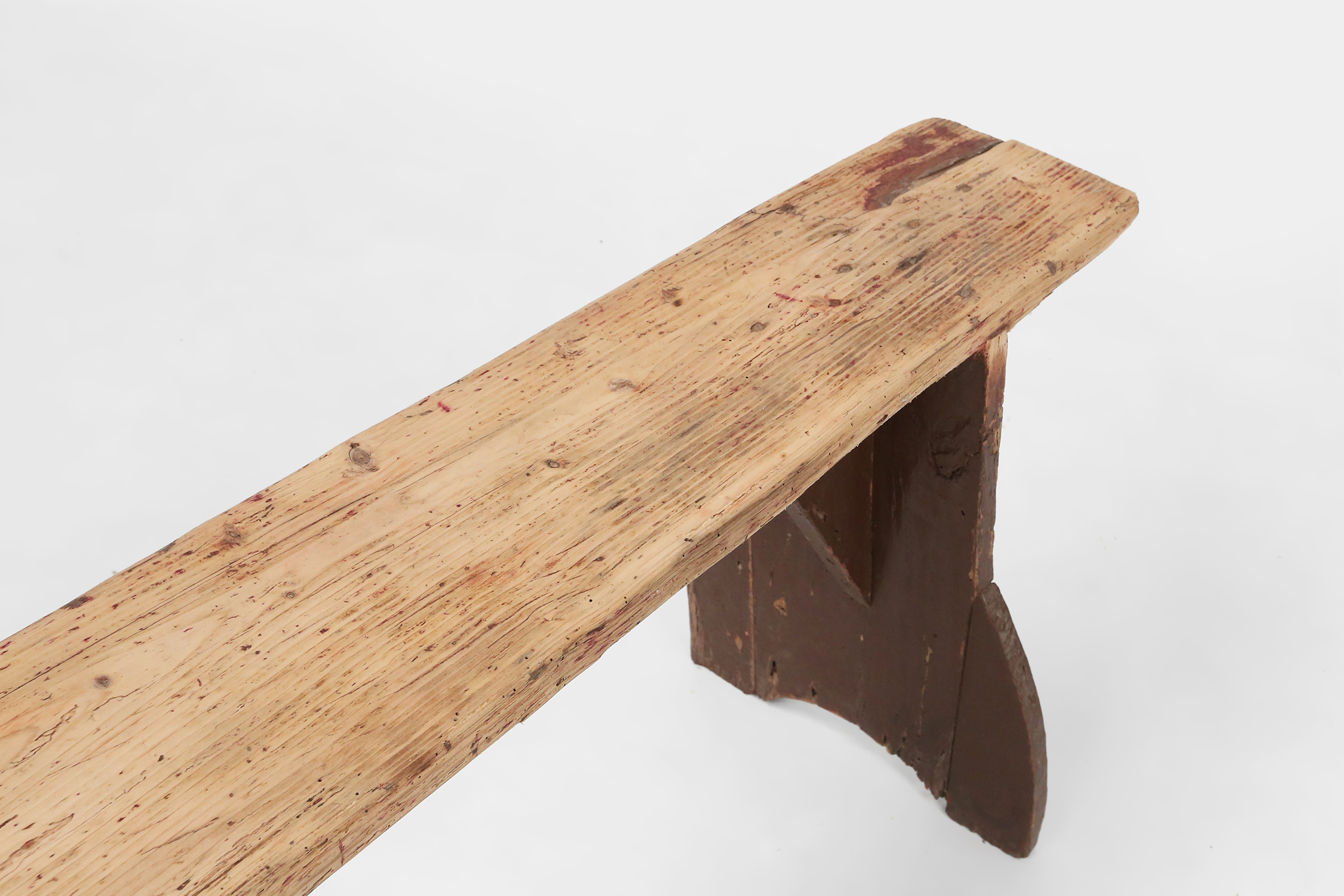 Rustic wooden bench in with brown painted feet, France ca. 1890thumbnail